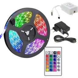 ROLLO CINTA TIRA LUCES LED RGB 5M 3528 CON TRANSFORMADOR + CONTROL