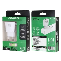 CARGADOR INTELIGENTE ROCA 3.1A 2 USB TIPO C