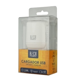 CARGADOR INTELIGENTE ROCA 2.4A TIPO C 2 PUERTO USB