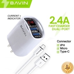 CHARGER BAVIN 2.4A 2 USB PC317Y TYPE C