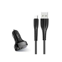 CARGADOR DE AUTO 2 USB 2.1A CABLE TIPO C NEGRO USAMS C13