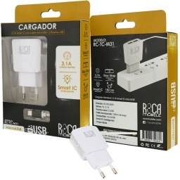 CARGADOR INTELIGENTE ROCA 3.1A 2USB MICROUSB