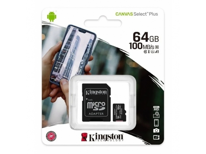 Memoria Micro SD c/Adaptador Canvas Clase 10 64GB Kingston