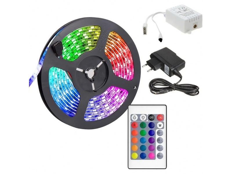 ROLLO CINTA TIRA LUCES LED RGB 5M 3528 CON TRANSFORMADOR + CONTROL