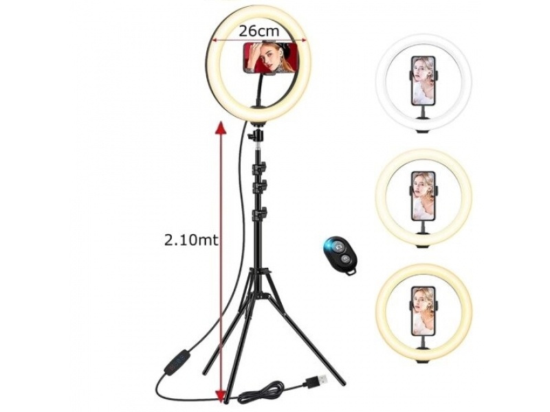 SET ARO DE LUZ RGB 26CM CON TRIPODE 2.1M