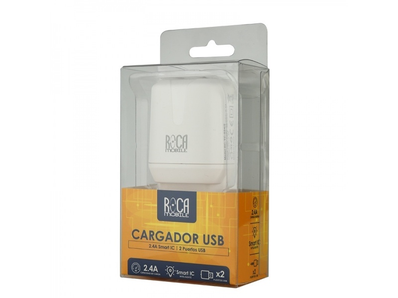 CARGADOR INTELIGENTE ROCA 2.4A TIPO C 2 PUERTO USB