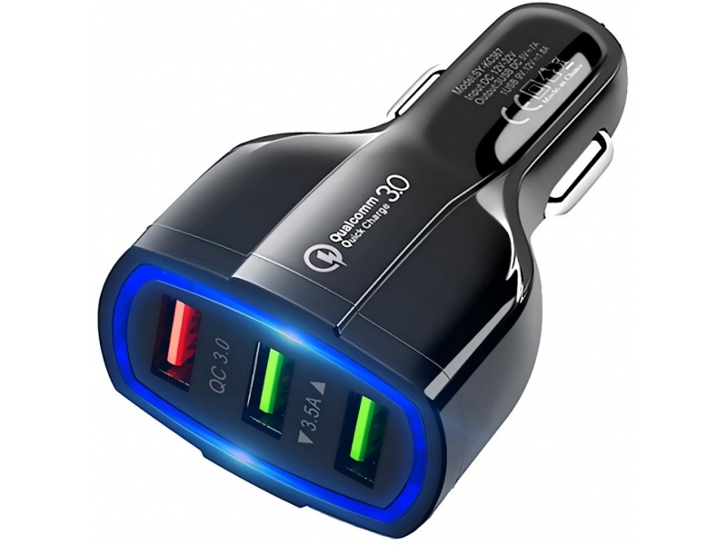 CARGADOR RAPIDO DE AUTO QC 3.0 CARGA RAPIDA 3 PUERTOS USB QUICK CHARGER PREMIUM