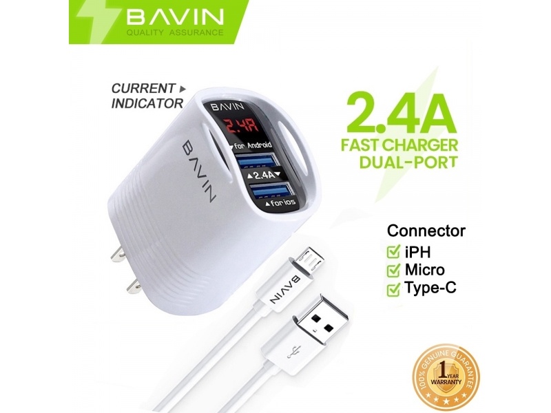 CHARGER BAVIN 2.4A 2 USB PC317Y TYPE C