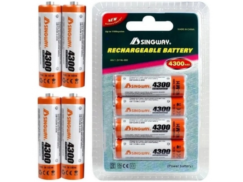 PILAS RECARGABLES AA PACK X4 4300MAH SINGWAY NI-MH