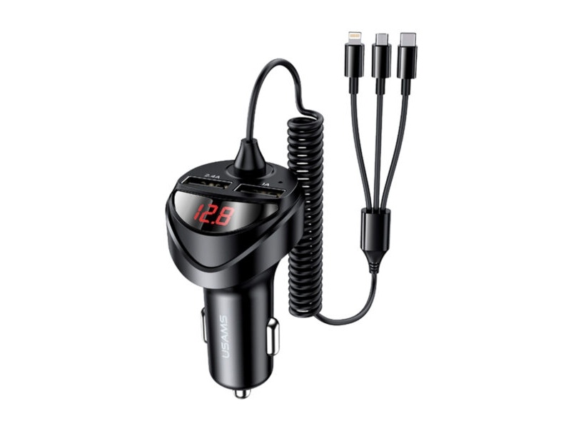 CARGADOR AUTO C22 2 USB3,4A 3 EN 1 MICROTIPO CLIGHTNING USAMS