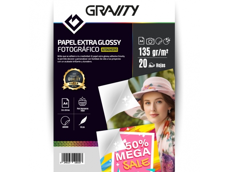 PAPEL FOTO A4 135GRS GLOSSY AUTOADHESIVO X20