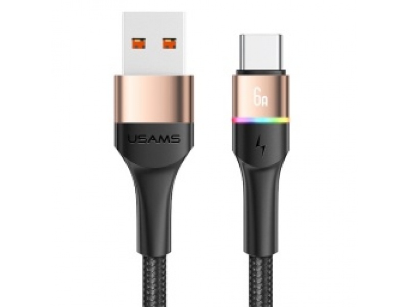 CABLE DE DATOS USB A TIPO C 6A 1.2M DORADO U76 CON LUCES USAMS SJ536